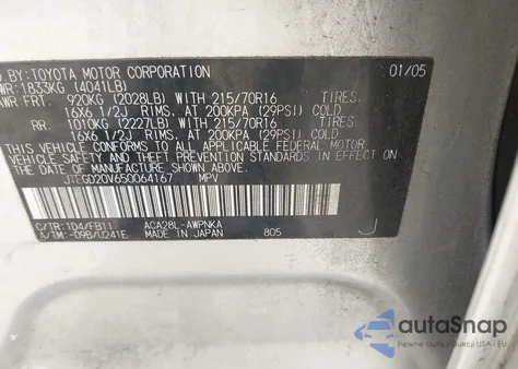 2005 Toyota Rav4 from USA, damaged, VIN JTEGD20V650064167